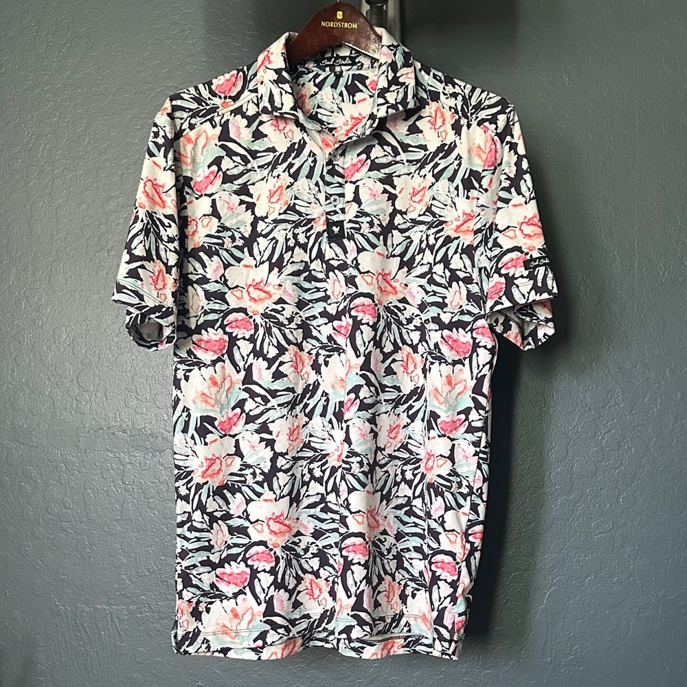 Bad birdie golf polo Men's Casual Floral Shirt - Black and Pink